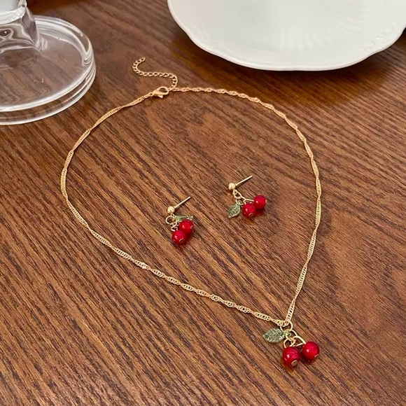 Anthropologie Petite Cherry Red Gold Necklace - Picture 11 of 14